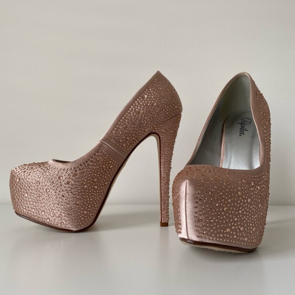 Paprika | Pink Rhinestone Studded Stiletto Heels - Picture 2 of 11